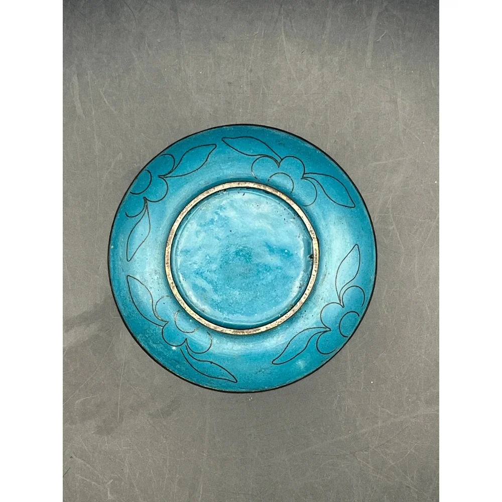 Vtg‎ Cloisonné Dish Floral Plate Asian Decor Enamel Trinket Dish 3.75